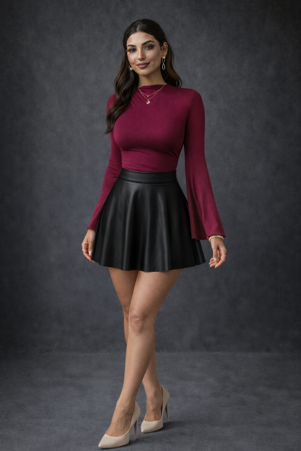 Burgundy flare bodysuits