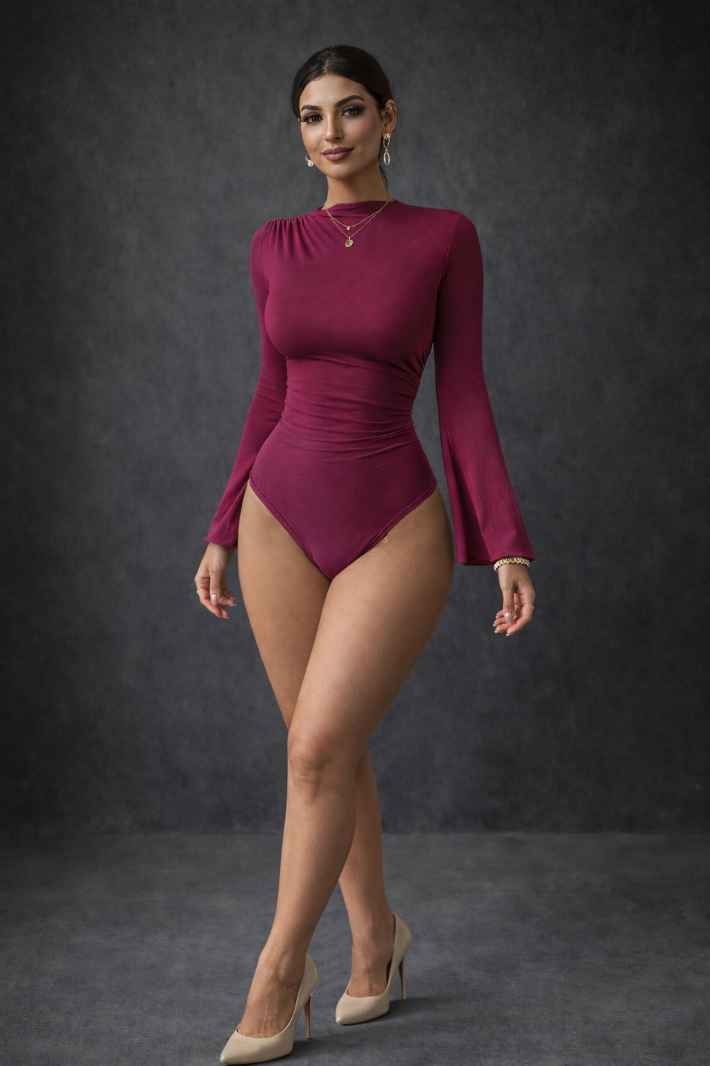 Burgundy flare bodysuits